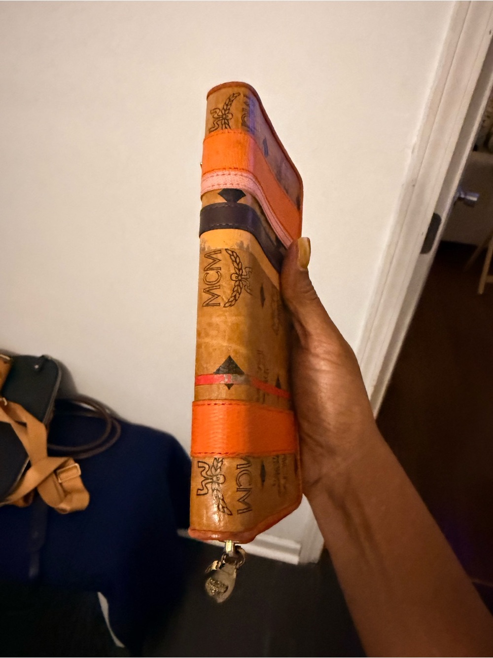 MCM Cognac Wallet with Orange Trim and Gold Accents - Picture 3 of 7